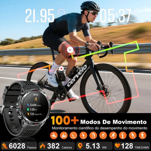 Relógio Inteligente Smartwatch GPS Autônomo À prova d'água 3ATM NOVANTE Masculino Feminino Esportivo Digital 530mAh Preto Bluetooth Chamadas Notificações Instantâneas Android IOS Com Lanterna Bússola