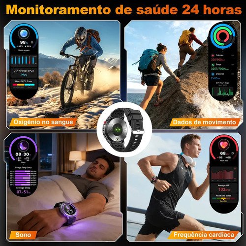 Relógio Inteligente Smartwatch GPS Autônomo À prova d'água 3ATM NOVANTE Masculino Feminino Esportivo Digital 530mAh Preto Bluetooth Chamadas Notificações Instantâneas Android IOS Com Lanterna Bússola