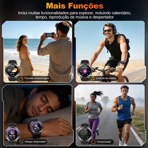 Relógio Inteligente Smartwatch GPS Autônomo À prova d'água 3ATM NOVANTE Masculino Feminino Esportivo Digital 530mAh Preto Bluetooth Chamadas Notificações Instantâneas Android IOS Com Lanterna Bússola
