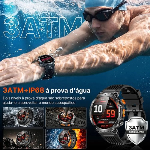 Relógio Inteligente Smartwatch Gps Autônomo IP68 3ATM À prova d'água 850mAh Preto NOVANTE Digital Feminino Masculino Esportivo Android IOS Notificações Instantâneas Bluetooth Chamadas Lanterna Bússola