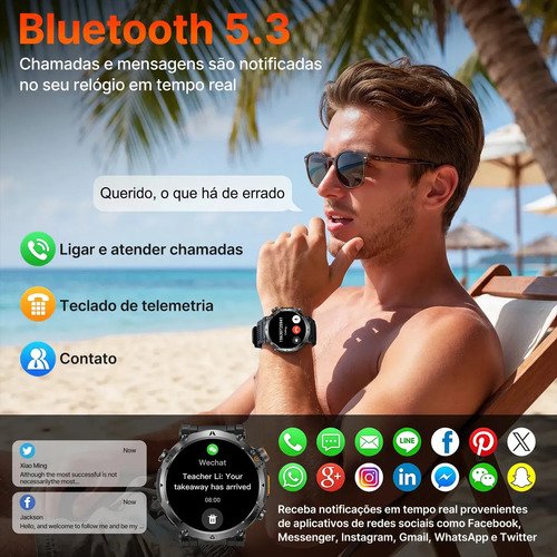 Relógio Inteligente Smartwatch Gps Autônomo IP68 3ATM À prova d'água 850mAh Preto NOVANTE Digital Feminino Masculino Esportivo Android IOS Notificações Instantâneas Bluetooth Chamadas Lanterna Bússola