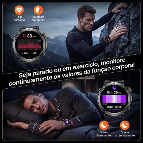 Relógio Inteligente Smartwatch Gps Autônomo IP68 3ATM À prova d'água 850mAh Preto NOVANTE Digital Feminino Masculino Esportivo Android IOS Notificações Instantâneas Bluetooth Chamadas Lanterna Bússola