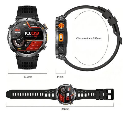 Relógio Inteligente Smartwatch Gps Autônomo IP68 3ATM À prova d'água 850mAh Preto NOVANTE Digital Feminino Masculino Esportivo Android IOS Notificações Instantâneas Bluetooth Chamadas Lanterna Bússola