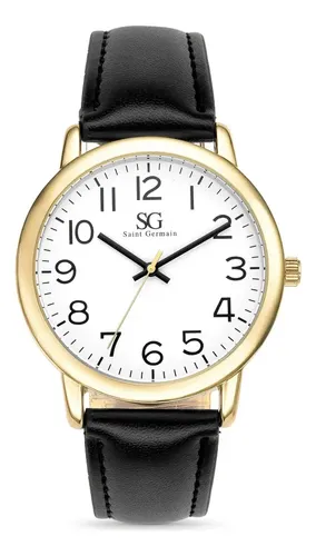 Relogio masculino classico dourado saint germain couro 40mm