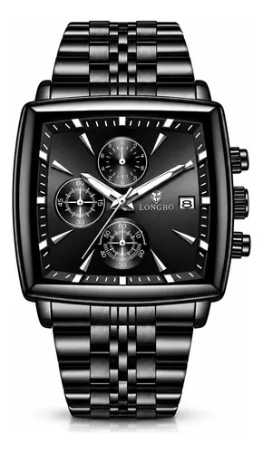 Relogio masculino longbo quadrado aco inox quartz 3atm