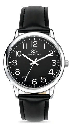 Relogio masculino prateado saint germain correia de couro pr