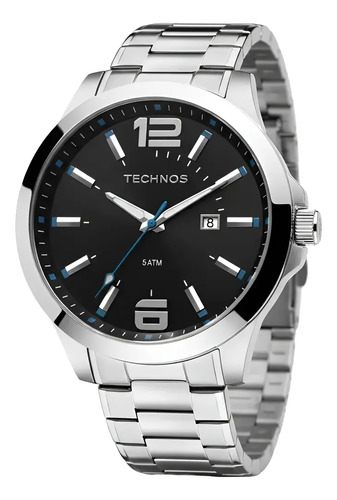 Relogio masculino technos de aco inoxidavel prata 45mm com c