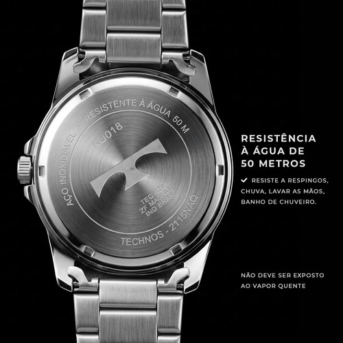 Relógio Masculino Technos Militar Fundo Verde Prateado 2115naq/1v