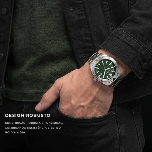 Relógio Masculino Technos Militar Fundo Verde Prateado 2115naq/1v