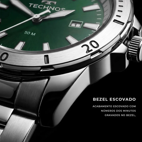 Relógio Masculino Technos Militar Fundo Verde Prateado 2115naq/1v