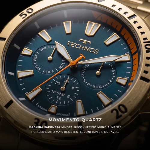 Relógio Masculino Technos Militar Multifunção Em Aço Dourado 6p29amn/1a