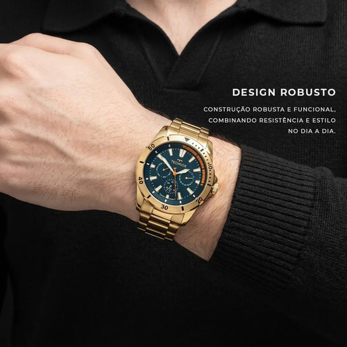 Relógio Masculino Technos Militar Multifunção Em Aço Dourado 6p29amn/1a