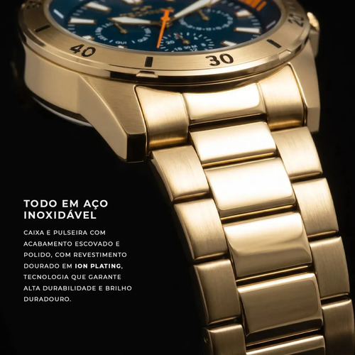 Relógio Masculino Technos Militar Multifunção Em Aço Dourado 6p29amn/1a