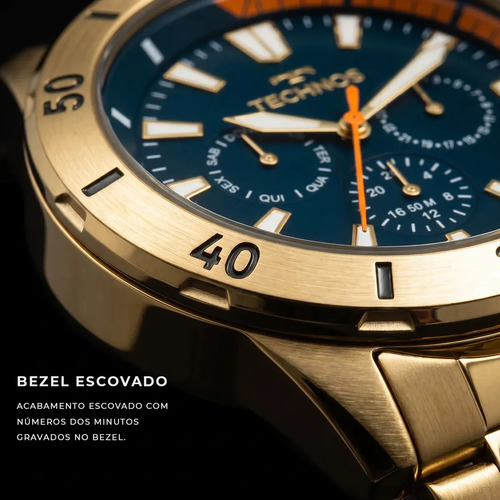 Relógio Masculino Technos Militar Multifunção Em Aço Dourado 6p29amn/1a