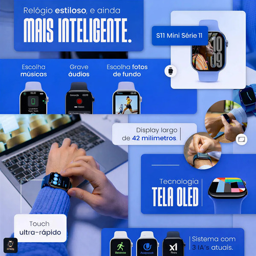 Relógio Microwear Smartwatch S11 Mini Series 11 42mm Whatsapp Gps Nfc 2026 Preto