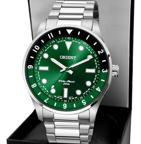 Relogio orient masculino verde prateado mbss0015e1sx quartzo