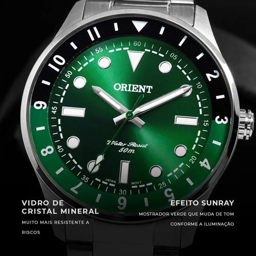 Relógio Orient Masculino Verde Prateado MBSS0015E1SX Quartzo Aço Inoxidável