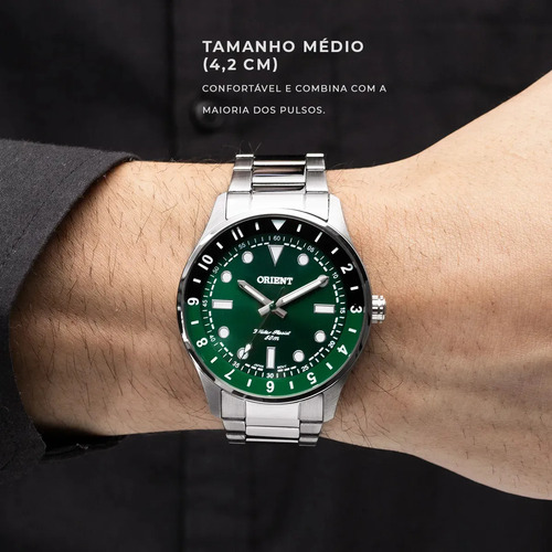 Relógio Orient Masculino Verde Prateado MBSS0015E1SX Quartzo Aço Inoxidável