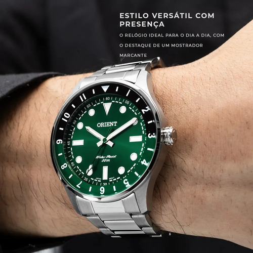 Relógio Orient Masculino Verde Prateado MBSS0015E1SX Quartzo Aço Inoxidável