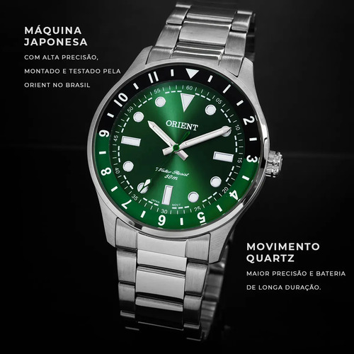 Relógio Orient Masculino Verde Prateado MBSS0015E1SX Quartzo Aço Inoxidável