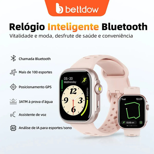 Relógio Smartwatch Bettdow Fb041 47 mm Esportivo Alexa E Gps 1.85 Cor Rosa