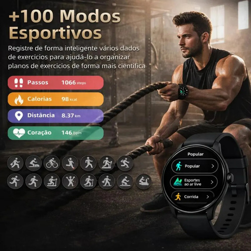 Relógio Smartwatch Inteligente Masculino Ip68 À Prova D'água Notificações Chamadas Bluetooth Saúde Monitoramento De Sono E Esportes Mzcell
