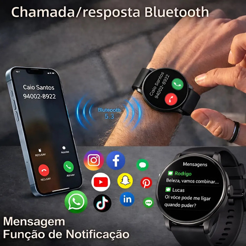 Relógio Smartwatch Inteligente Masculino Ip68 À Prova D'água Notificações Chamadas Bluetooth Saúde Monitoramento De Sono E Esportes Mzcell
