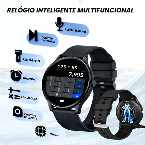 Relógio Smartwatch Inteligente Masculino Ip68 À Prova D'água Notificações Chamadas Bluetooth Saúde Monitoramento De Sono E Esportes Mzcell