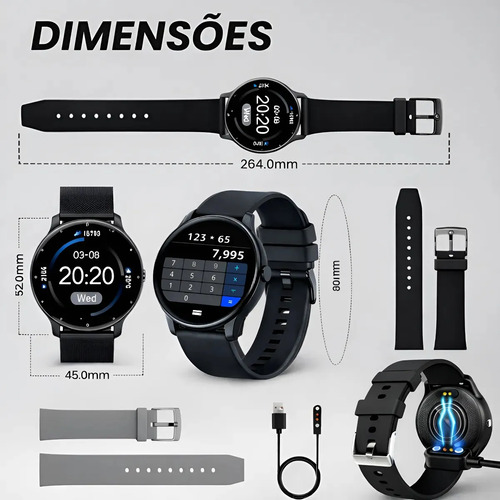 Relógio Smartwatch Inteligente Masculino Ip68 À Prova D'água Notificações Chamadas Bluetooth Saúde Monitoramento De Sono E Esportes Mzcell