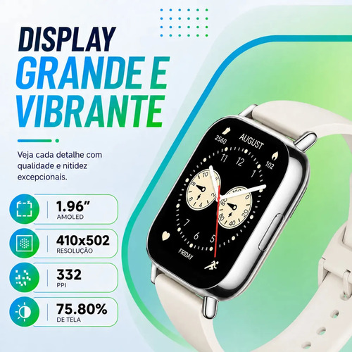 Relógio Smartwatch Redmi Watch 5 Active Lite Xiaomi Branco Gold Prateado