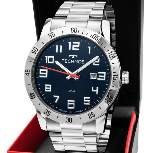 Relogio technos masculino military analogico aco azul petrol