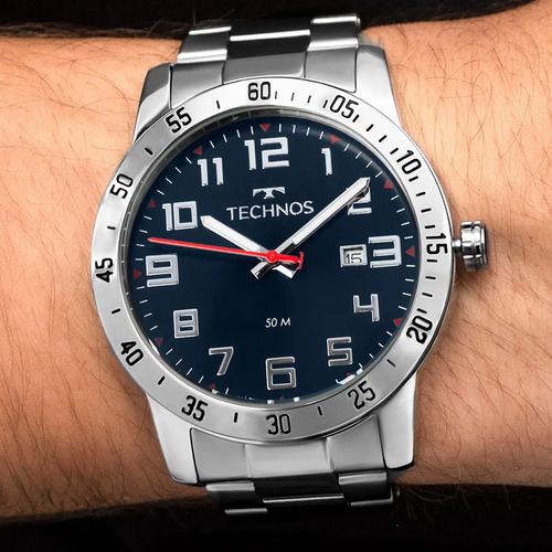 Relógio Technos Masculino Military Analogico Aço Azul Petróleo 5ATM