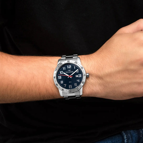Relógio Technos Masculino Military Analogico Aço Azul Petróleo 5ATM