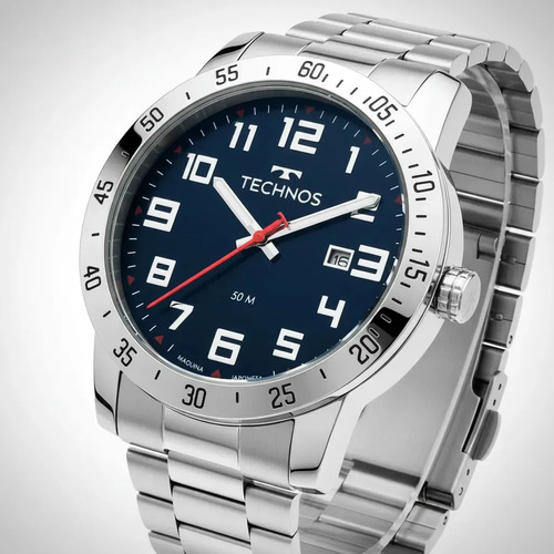 Relógio Technos Masculino Military Analogico Aço Azul Petróleo 5ATM