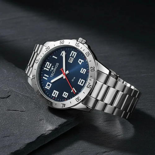 Relógio Technos Masculino Military Analogico Aço Azul Petróleo 5ATM