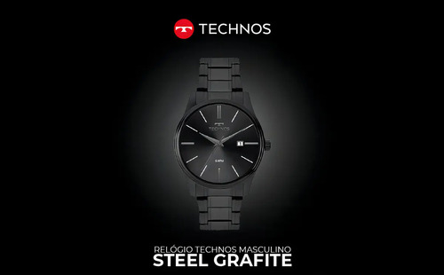 Relógio Technos Masculino Quartzo Grafite 42mm Aço Resistente à Água