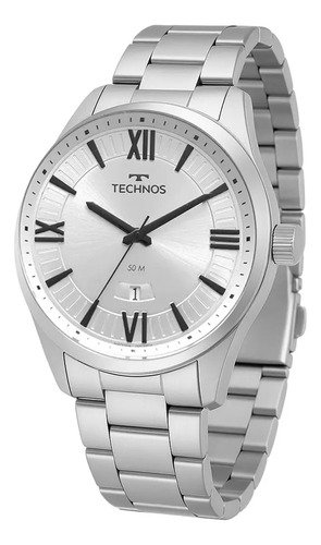 Relogio technos masculino steel prata fundo prateado