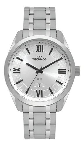 Relógio Technos Masculino Steel Prata Fundo Prateado