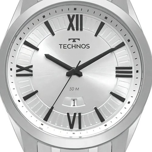 Relógio Technos Masculino Steel Prata Fundo Prateado