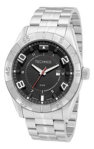 Relógio Technos Racer Masculino Prateado Analógico Quartzo 50M Fundo Preto