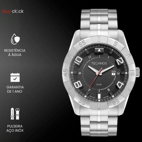 Relógio Technos Racer Masculino Prateado Analógico Quartzo 50M Fundo Preto