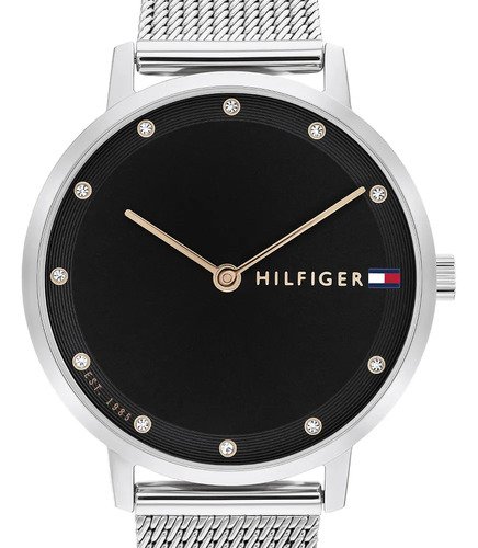 Relógio Tommy Hilfiger Feminino Pippa em Aço Prateado com Fundo Preto
