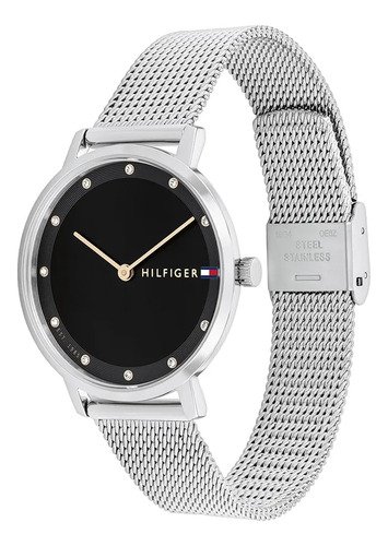 Relógio Tommy Hilfiger Feminino Pippa em Aço Prateado com Fundo Preto