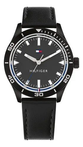 Relogio tommy hilfiger toc masculino em couro preto 1791819