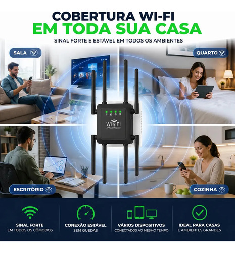 Repetidor De Sinal Wifi Roteador 8 Antenas 300mt 1200mpbs
