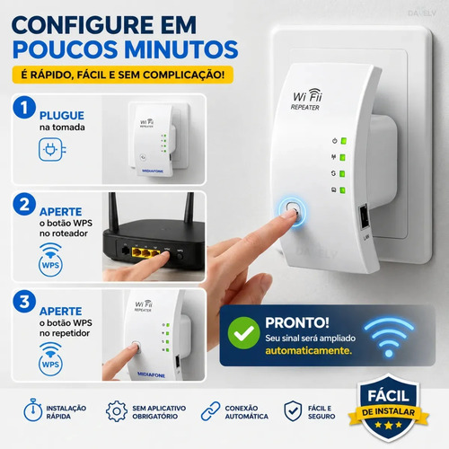 Repetidor De Sinal Wifi Roteador Wireless Amplificador Potente Sem Fio Turbo Cor Branco 1800mbps Longo Alcance Internet Porta Ethernet - Davely