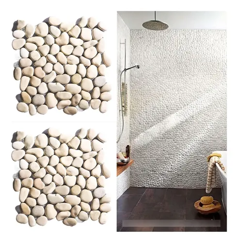 Revestimento natural pedra seixo telado bege 32x32 artemano