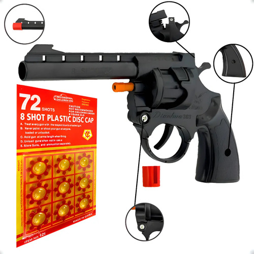 Revolver gira tambor arma de brinquedo espoleta cartela 72