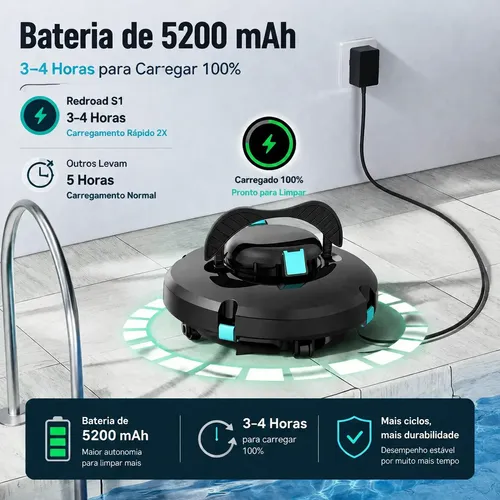 Robô Aspirador De Piscina Automático Redroad S1 Área 102 M2