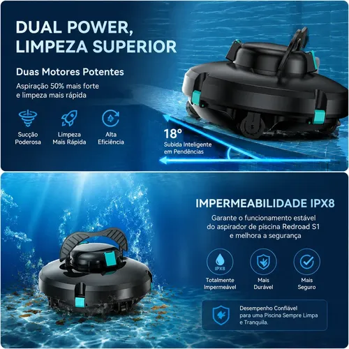 Robô Aspirador De Piscina Automático Redroad S1 Área 102 M2